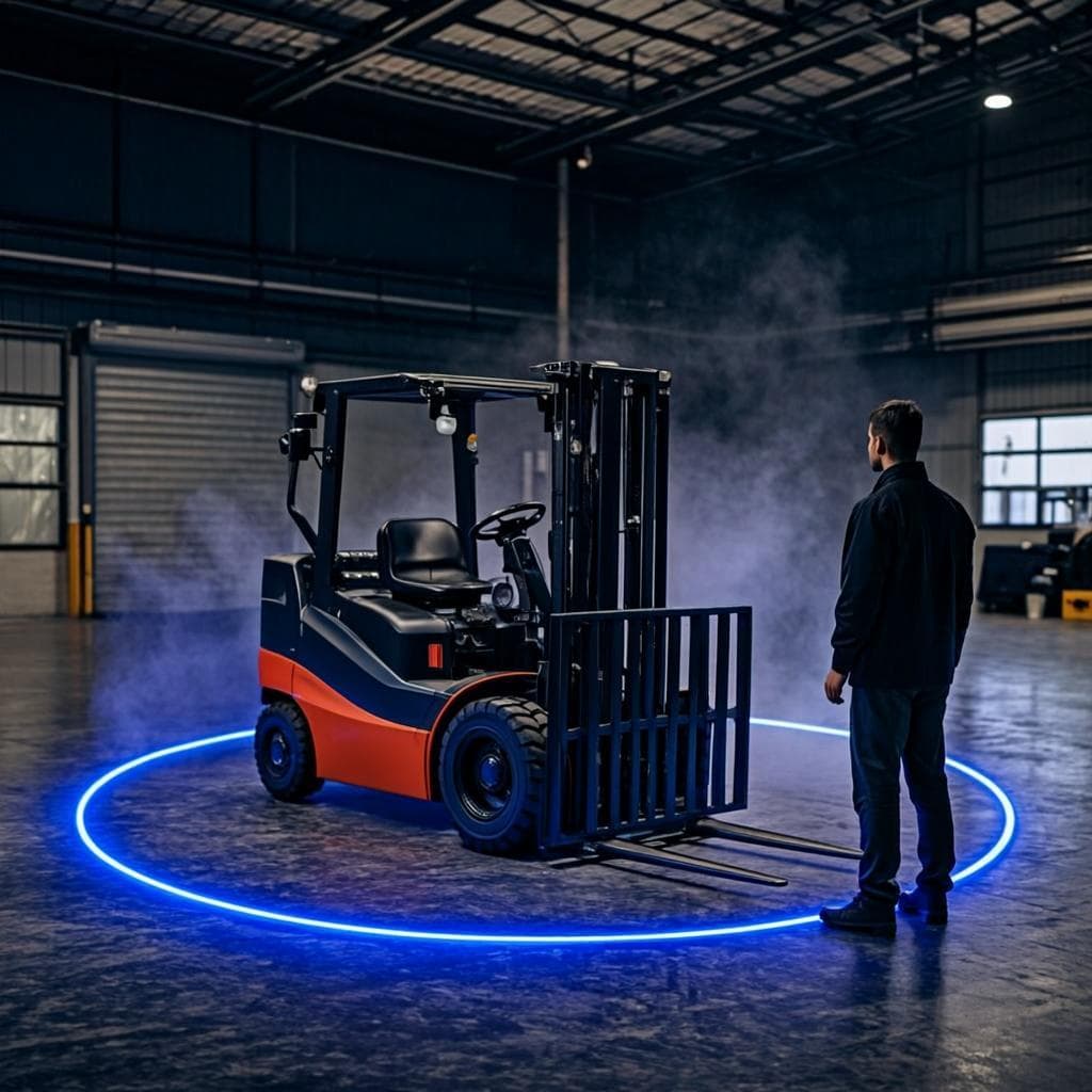 SOZ3 blue LED safety arc creating a protective zone around a forklift